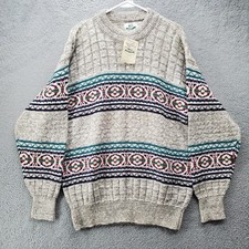 Vintage Van Heusen 417 Knit Sweater Mens Large Gray Fair Isle Cotton USA Made