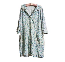 Vtg 60s Grants Fashions Robe Button Up Floral Housecoat Heavy Cotton Grannycore