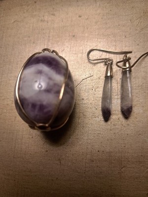 Gorgeous Early Amethyst 14kt Handmade Gold Egg Pendant& Earring 9ct Matching