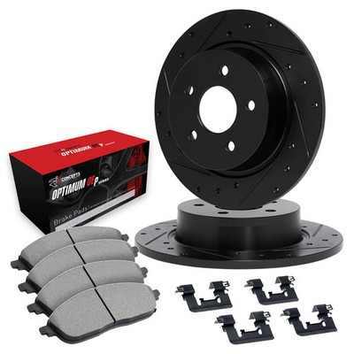 For BMW 530i 75-78 R1 Concepts Drilled & Slotted Rear Brake Kit w Optimum Pads