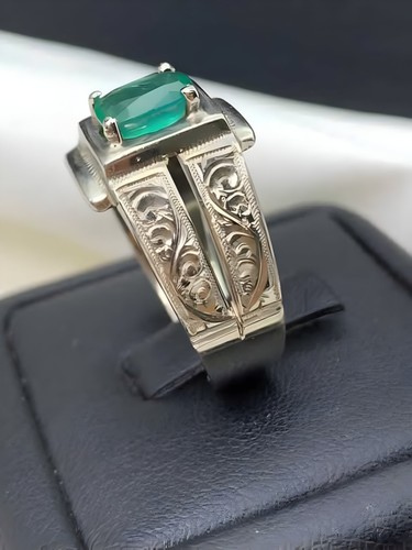 Green Emerald Mens Ring, Sterling Silver 925, Handmade Ring, Top Quality Green - Picture 3 of 6