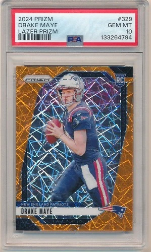 DRAKE MAYE 2024 PANINI PRIZM #329 RC LAZER PRIZMS PATRIOTS SP PSA 10 GEM MINT