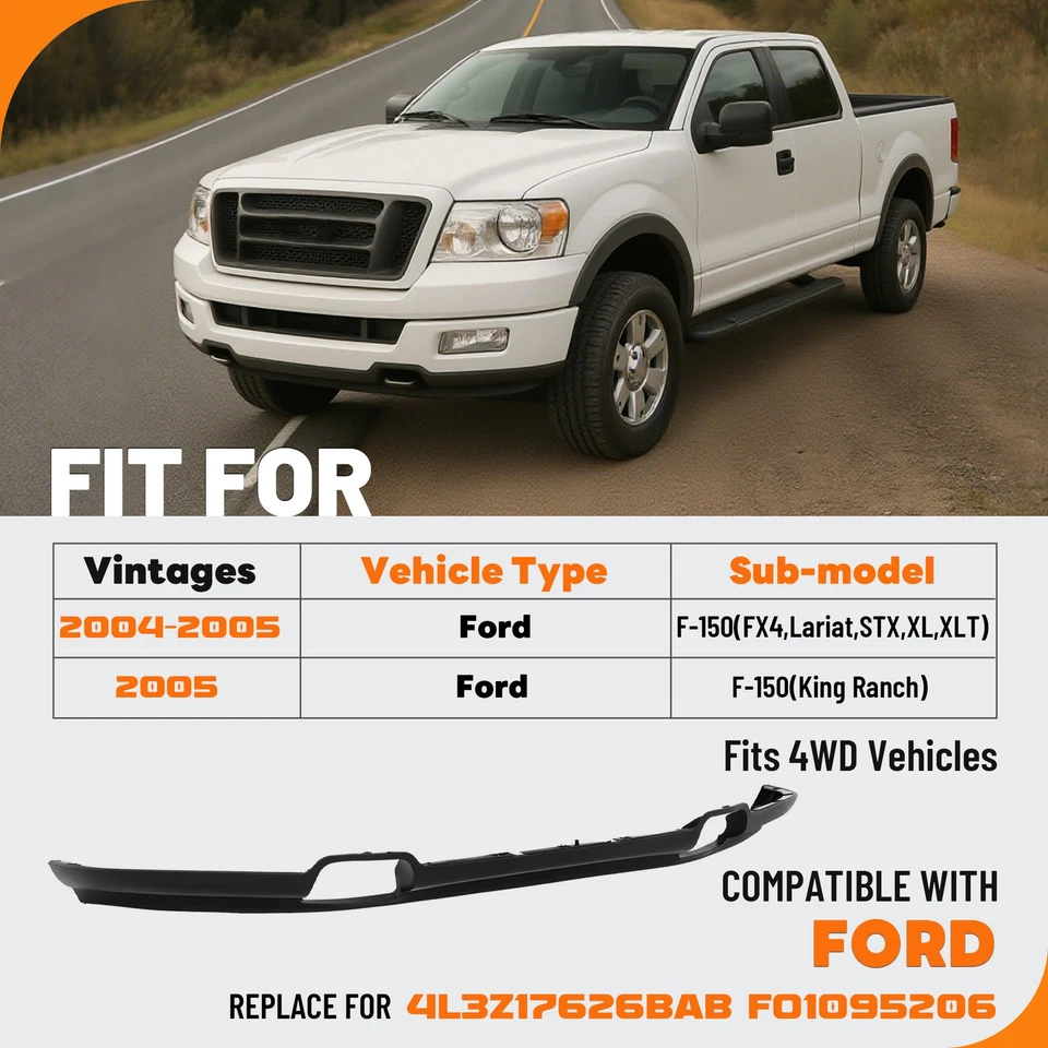Front Bumper Lower Valance Spoiler For Ford F-150 4WD 04-2005 w/ Fog Light Holes Foto 2 de 4