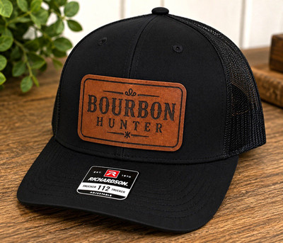 Richardson 112 Bourbon Hunter Distillery Advertising Trucker Hat Black Brown