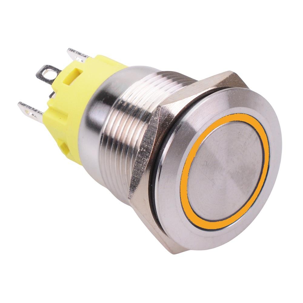 Yellow LED On-On Latching 19mm Vandal Resistant Push Switch SPDT