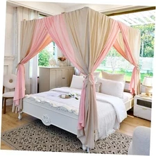 AIKASY Canopy Bed Curtains with Top Ties - Elegant Soft CK/King Khaki/Red plum