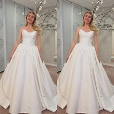 Sweetheart Wedding Dresses Sleeveless A Line Satin White Ivory Bridal Gowns