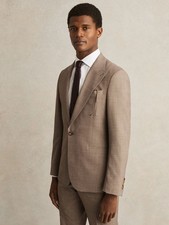 REISS Belmont Single-Breasted Blazer Jacket Slim-Fit With Wool in Brown Size 42