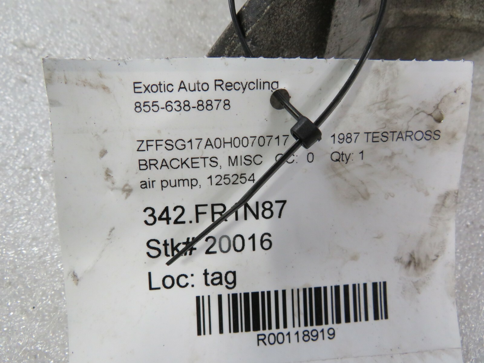 Ferrari Testarossa, Air Pump Bracket, Used, P/N 125254