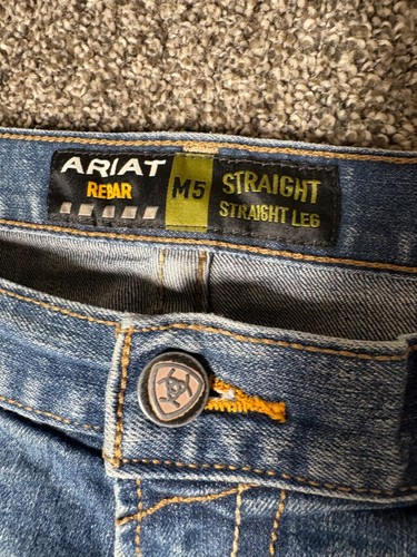 Ariat Rebar M5 Jeans Herren 36x36 Blau Medium Wash Straight Leg Distressed Denim * - Bild 3 von 13