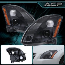 For 04-06 Maxima Black Projector Halogen Headlight Amber Corner Bumper Lamps Set