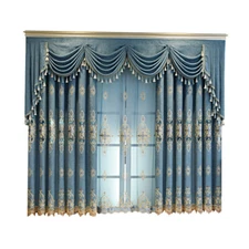 Chenille embroidered European blue cloth curtain tulle valance drape C1296