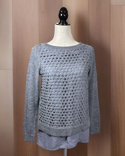 Vintage Y2K Sweater Layered Blouse XS Gray Open Knit Flowy Whimsy Goth Office - 第 2/10 張圖片