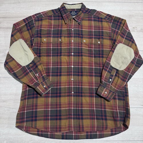 WILLIS & GEIGER Flannel ELBOW PATCH Plaid Ranch Work Field Mens XLT Tall Shirt