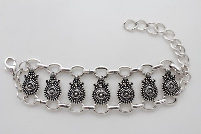 Bracelet Femme Ethnique Argenté – Métal Mode Vintage – Breloque Chaîne