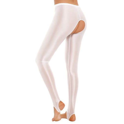 Sexy Women's Shiny Crotchless Tights Glossy Yoga Fitness Dance Pants Shapewear - Picture 25 of 94