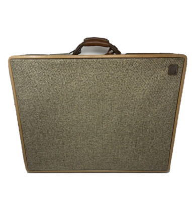 Hartmann Vintage Brown Tweed Brown Leather Belted Suitcase Luggage 25 x 19 x 8 