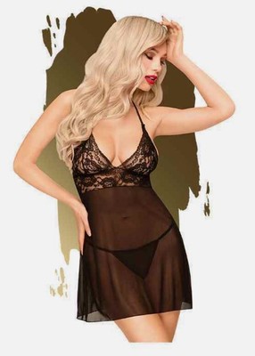 PENTHOUSE Bedtime Story Sexy Dessous Babydoll & String Schwarz Gr. L/XL *NEU*