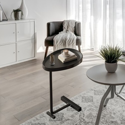 (Black) Mini Coffee Table C-Shaped Side Table Sturdy C-Shaped Structure - Picture 9 of 12