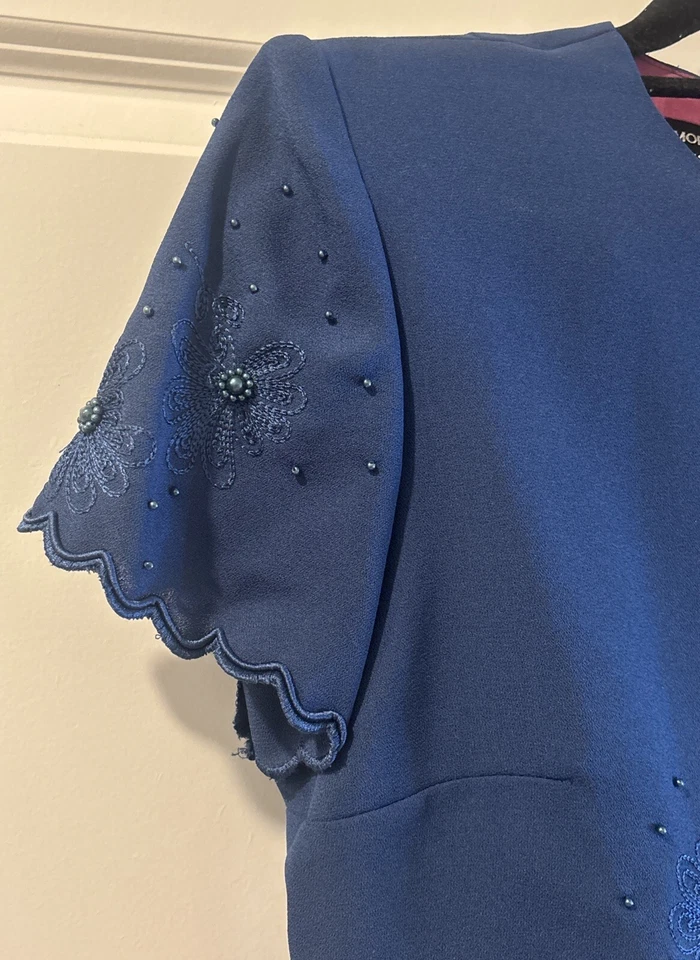 Vestido Donna Morgan Petites para mujer verde azulado bordado floral manga gorra talla 8 Foto 4 de 4