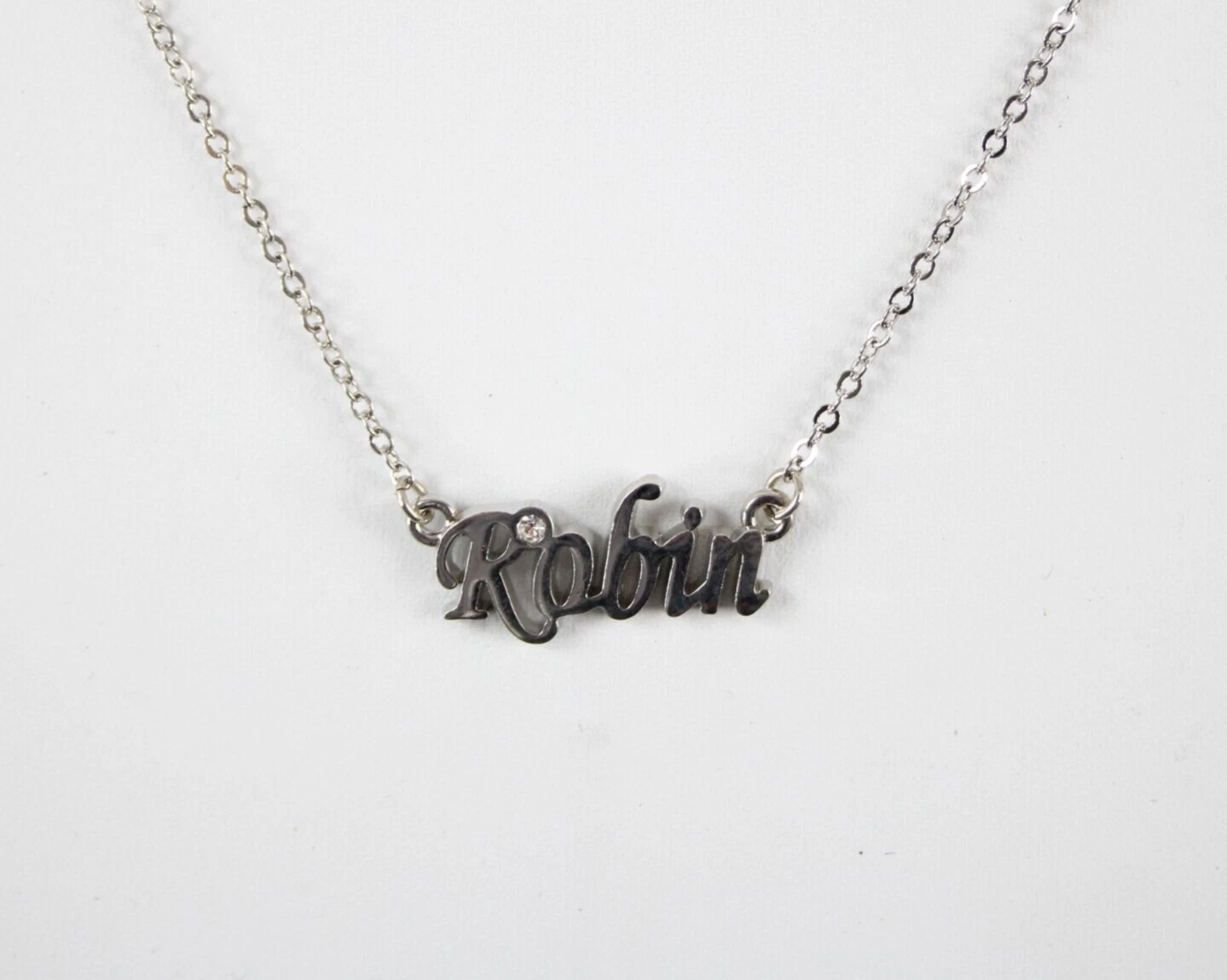 ROBIN Name NEW Silvertone Rhinestone 14.5" w 4.5" Multi Ring Ext Necklace image 2