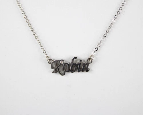 ROBIN Name NEW Silvertone Rhinestone 14.5" w 4.5" Multi Ring Ext Necklace image 2