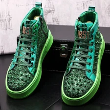 New Luxury Fashion Men Rivet Spike Sequins High Tops Sneakers Casual Shoes