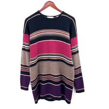 Vintage Lord & Taylor Colorful Striped Lambswool Sweater Dress Womens Medium