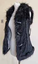 Ladies Black Real Suede Leather & Fur Trim Gilet Bodywarmer Size 8 By John Rocha