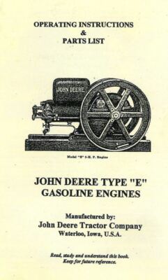 John Deere Model E Instruction Book & Repair List Book Gas Engine Motor 