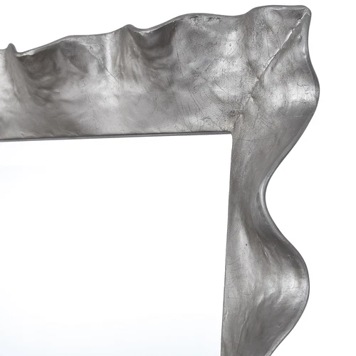 Large Silver Scalloped Edge Vanity Mirror | 40" Curved Black Vanity Metal - Picture 3 of 6