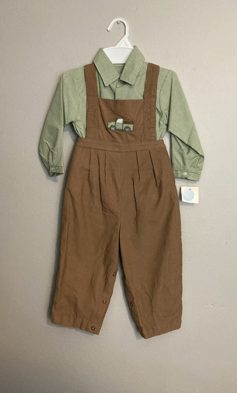 NWT Petit Ami  Boys Brown Soft Corduroy Longall pickup truck Sz 24 Months Set