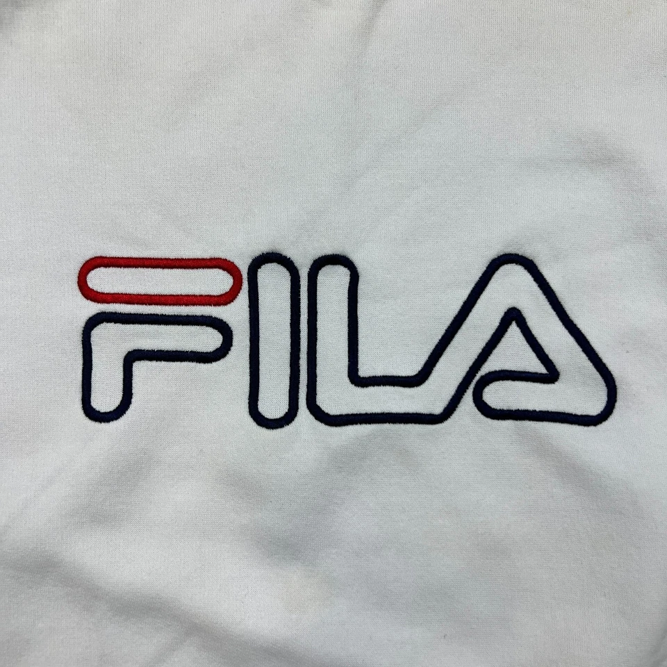 Sudadera vintage Fila para hombre mediana blanca deletreada pulóver años 90 cuello redondo Foto 2 de 4