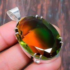 Bi-Color Tourmaline Gemstone Handmade 925 Sterling Silver Jewelry Pendant Gifts