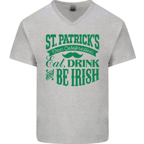 St Patricks Day Eat Drink Be Irish Beer Mens V-Neck Cotton T-Shirt - Picture 38 of 43