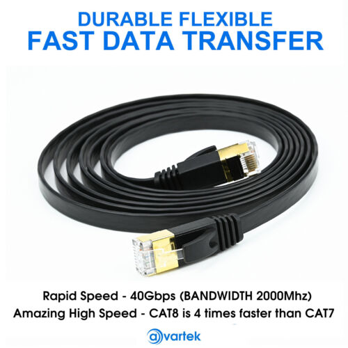 RJ45 CAT8 NETWORK CABLE FLAT SHIELDED ETHERNET LAN HIGH SPEED 2000MHz 40GBPS LOT - Picture 4 of 13