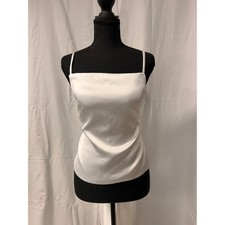 Zara White Satin Tie Back Camisole Top Square Neck Open Back Ruched Medium