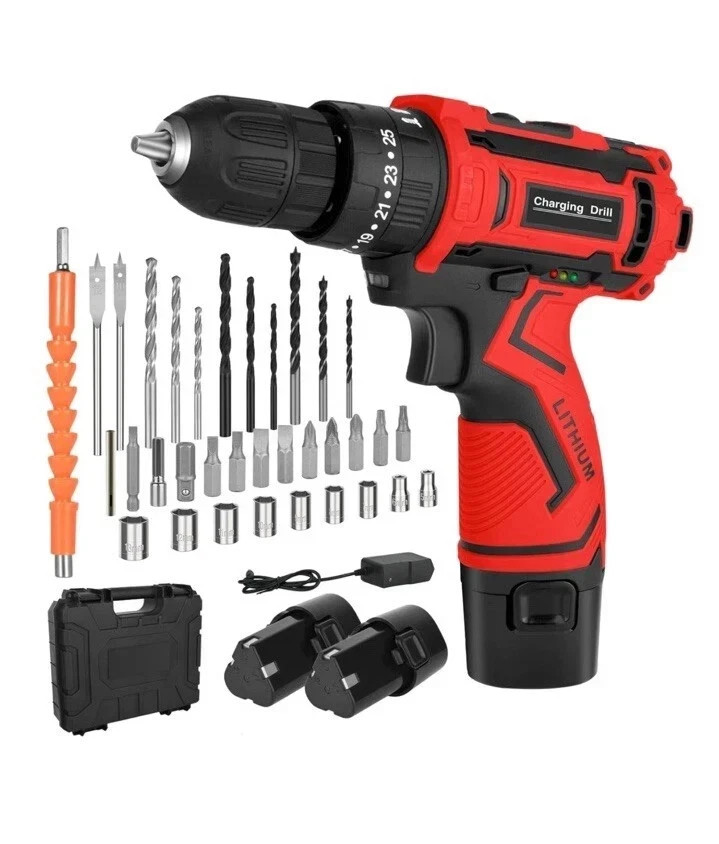 Trapano avvitatore elettrico senza fili con 2 batterie