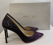 Jimmy Choo Romy 100MM Glitter Pumps Womens US8.5 EU38.5 Purple Ombre Pointed Toe