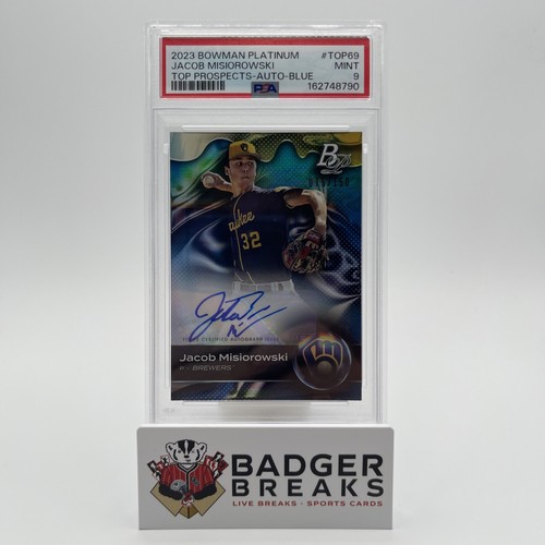 2023 Bowman Platinum Top Prospects Jacob Misiorowski Blue Auto /150 PSA 9 KM