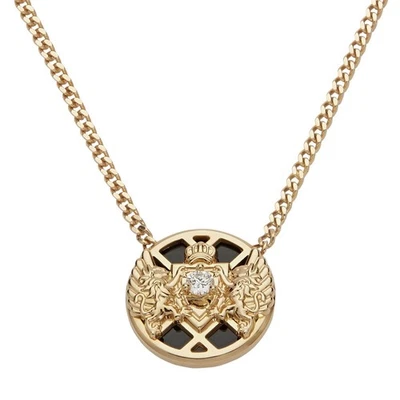 Balmain Necklace 18ct Yellow Gold Emblem Chain Pendant Diamond Onyx BAJ01NL00002 - Bild 1 von 4