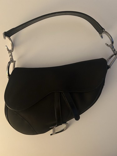Christian Dior Saddle Bag schwarz silbernes D, Original, ca. 2005