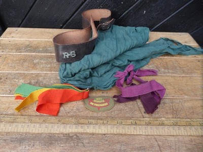 Vintage 50er Jahre Ära Leder Rover Scout Mützenband mit RS Abzeichen/Pfadfinderabzeichen etc