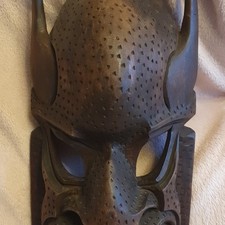 gruselige Holzmaske braun geschnitzt Wandmaske zur Wandmontage, Philippinen