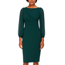 Vince Camuto Pencil Dress 2 Crepe Ruched Wrap Puff Sheer Secretary Forest Hunter