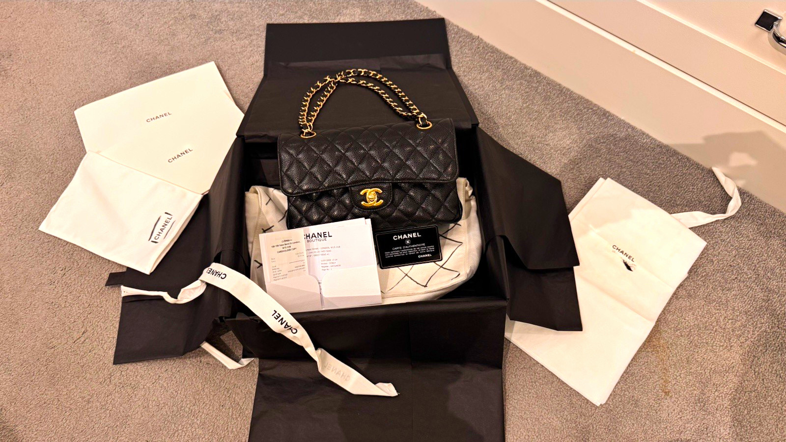 CHANEL Classic Flap Small Black Quilted Leather Shoulder Bag Gold Chain