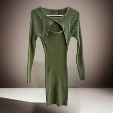 Love at First Sight Olive Green Ribbed Cutout Sweater Dress Women’s Large