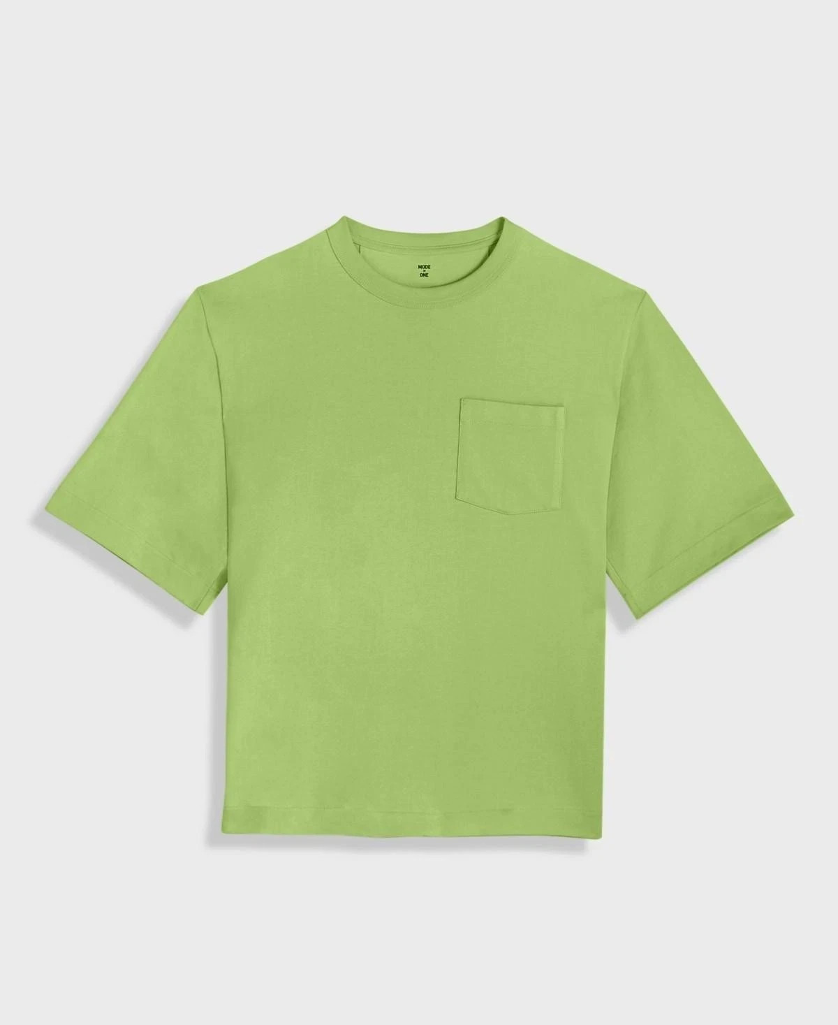 MODE OF ONE Acid Green Boxy Pocket T-Shirt Regular Fit Cotton Lightweight 2XL