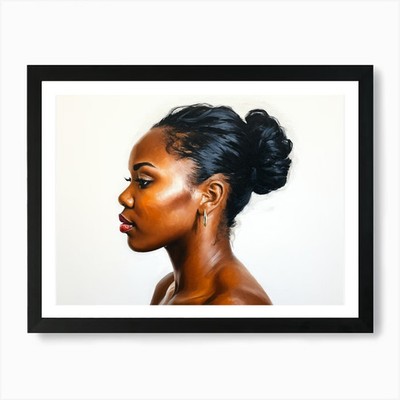 Side Profile Of Beautiful Woman Oil Framed Wall Art Poster Canvas Print Picture
