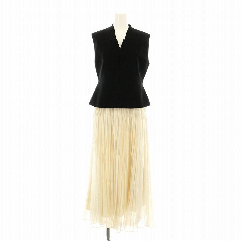 CELFORD 22SS Black Beige Bustier Maxi Skirt Set with Zip and Pleated Detail